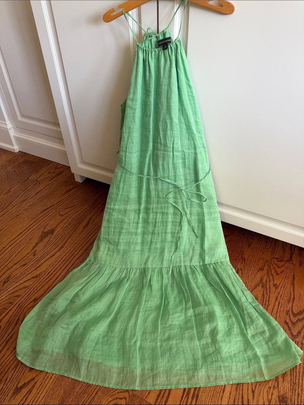 Banana Republic crisp Ramie linen lined Halter Maxi Dress Waist XS NWOT